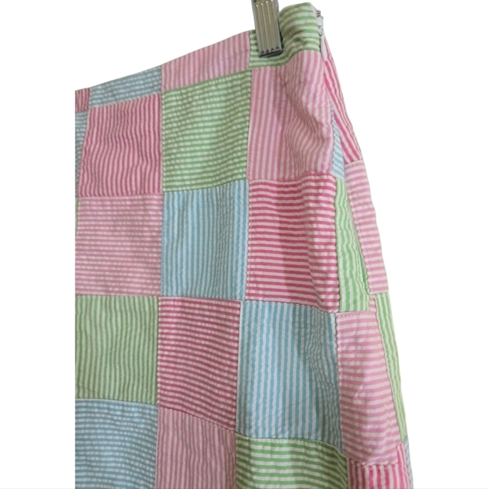 Talbots Seersucker Canvas Patchwork Stripe Skirt Size 8 Madras Summer Pastels - Picture 3 of 7